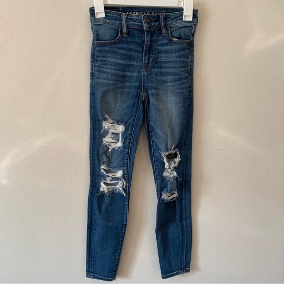 American Eagle Hi Rise Jegging Distressed Skinny Jeans SHORT - Picture 1 of 7